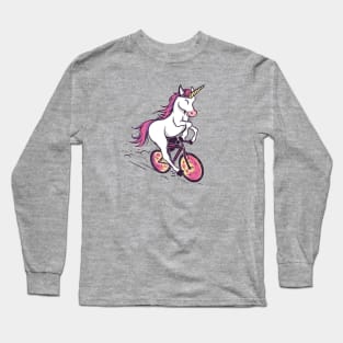 Uni Cycling | Cartoon Unicorn on a Bicycle Long Sleeve T-Shirt